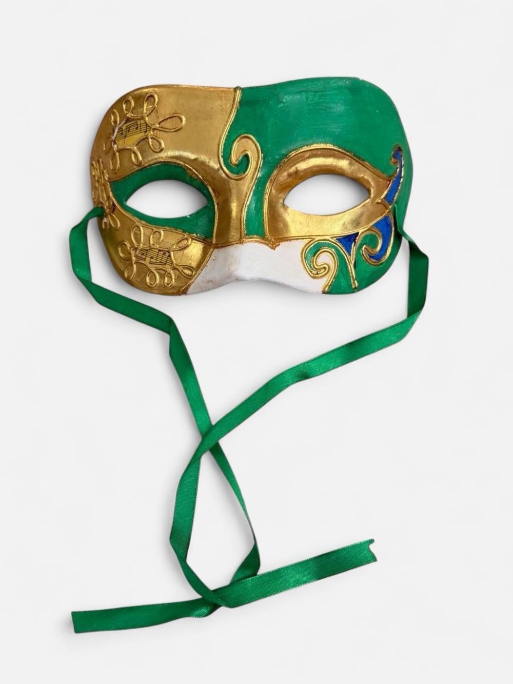 Venetian Green and Gold Masquerade Mask with Ribbon